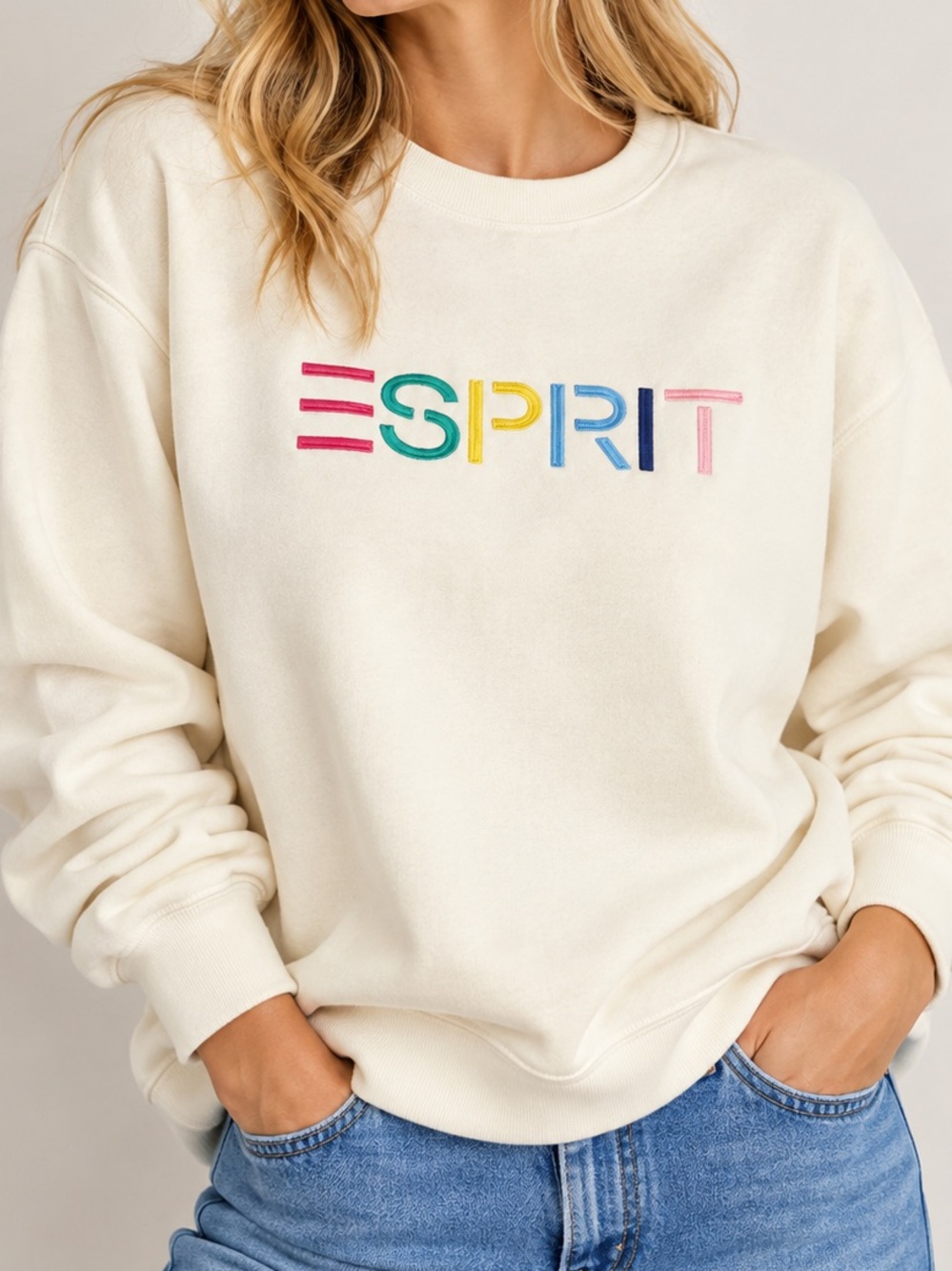 NWT - Esprit Embroidered Cream Sweatshirt - Size XL